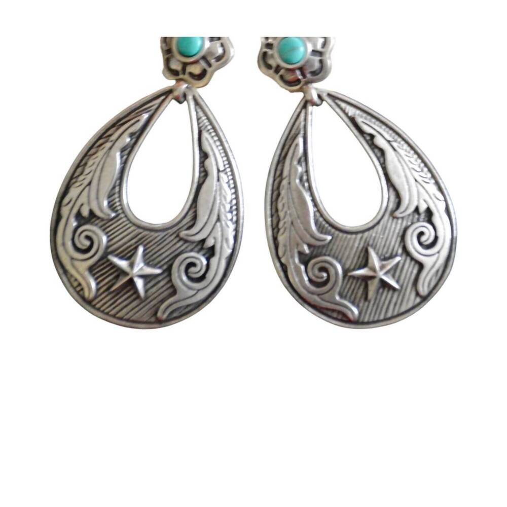 NEW PINK PANACHE women's teardrop with stamped star earrings in silver